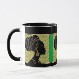Mooie Afro-Amerikaanse vrouw Green Black Gold Mok