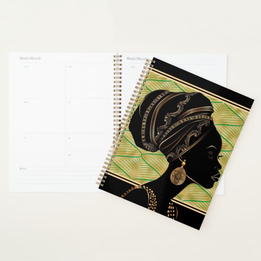 Mooie Afro-Amerikaanse vrouw Green Black Gold Planner (Display)