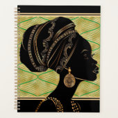 Mooie Afro-Amerikaanse vrouw Green Black Gold Planner (Voorkant)