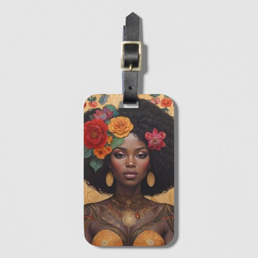 Mooie Afro-Amerikaanse vrouw met bloemen Bagagelabel (Voorkant (verticaal))
