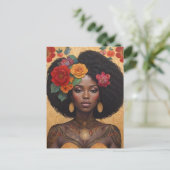 Mooie Afro-Amerikaanse vrouw met bloemen Briefkaart (Staand voorkant)