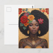 Mooie Afro-Amerikaanse vrouw met bloemen Briefkaart (Voorkant / Achterkant)