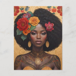 Mooie Afro-Amerikaanse vrouw met bloemen Briefkaart