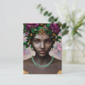 Mooie Afro-Amerikaanse vrouw met bloemen Briefkaart (Staand voorkant)