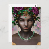 Mooie Afro-Amerikaanse vrouw met bloemen Briefkaart (Voorkant / Achterkant)