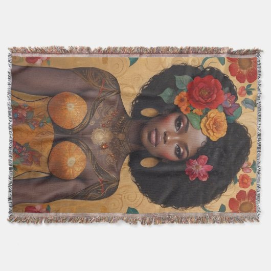 Mooie Afro-Amerikaanse vrouw met bloemen Deken (Voorkant)