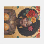 Mooie Afro-Amerikaanse vrouw met bloemen Fleece Deken (Voorkant (Horizontaal))