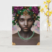 Mooie Afro-Amerikaanse vrouw met bloemen Kaart (Gele Bloem)