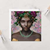 Mooie Afro-Amerikaanse vrouw met bloemen Kaart (Voorkant / Achterkant in situ)
