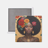 Mooie Afro-Amerikaanse vrouw met bloemen Magneet (Voorkant / Achterkant)