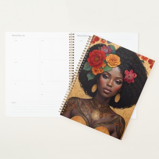 Mooie Afro-Amerikaanse vrouw met bloemen Planner (Display)