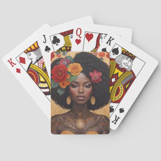 Mooie Afro-Amerikaanse vrouw met bloemen Pokerkaarten (Achterkant)