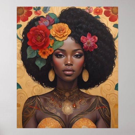 Mooie Afro-Amerikaanse vrouw met bloemen Poster (Voorkant)
