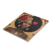 Mooie Afro-Amerikaanse vrouw met bloemen Tegeltje (Zijkant)