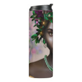 Mooie Afro-Amerikaanse vrouw met bloemen Thermosbeker (Gedraaid links)