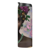 Mooie Afro-Amerikaanse vrouw met bloemen Thermosbeker (Geroteerd rechts)