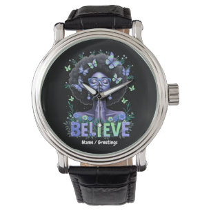 Mooie Afro-vrouw Zwarte koningin biddend eerbetoon Horloge