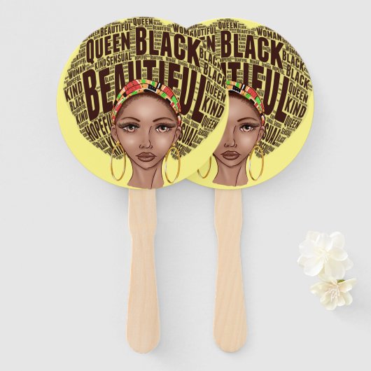 Mooie Afrocentric Sterke Zwarte Vrouw Handwaaier (Voorkant en achterkant)