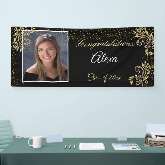 Mooie Afstuderen Gouden Glitter Confetti Spandoek (Beurs)