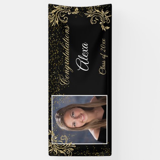 Mooie Afstuderen Gouden Glitter Confetti Spandoek (Verticaal)