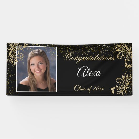 Mooie Afstuderen Gouden Glitter Confetti Spandoek (Horizontaal)