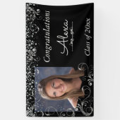 Mooie, Afstuderen, Zilveren Glitters en Confetti Spandoek (Verticaal)