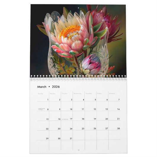 Mooie AI Afbeeldingen King Protea Lilies Kalender (Mar 2026)