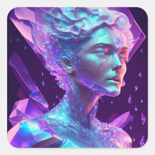 Mooie AI Art  Icy Glass zoals Vrouw Vierkante Sticker (Voorkant)