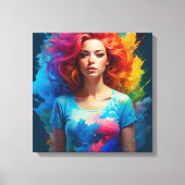 Mooie AI Art Vrouw Kleurrijk Canvas Afdruk (Voorkant)