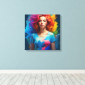Mooie AI Art Vrouw Kleurrijk Canvas Afdruk (Insitu (Houten vloer))