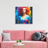 Mooie AI Art Vrouw Kleurrijk Canvas Afdruk (Insitu (Woonkamer))
