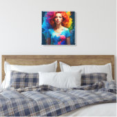 Mooie AI Art Vrouw Kleurrijk Canvas Afdruk (Insitu (Slaapkamer))