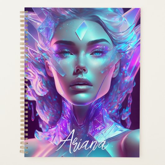 Mooie Ai-kunst Prachtig Ijzig Glas-achtige Vrouw Planner (Voorkant)