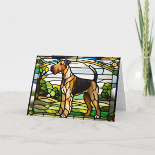 Mooie Airedale-terriër in glas in lood Kaart