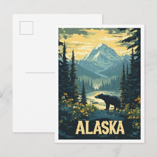 Mooie Alaska Beer Illustratie Reizen Briefkaart (Voorkant / Achterkant)