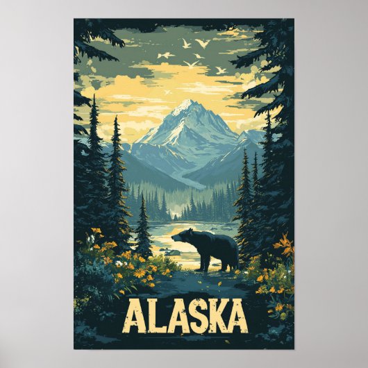 Mooie Alaska Beer Illustratie Reizen Poster (Voorkant)