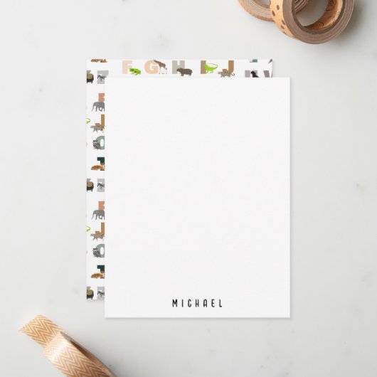 Mooie alfabet ABC Dieren Aangepaste naam School Notitiekaartje (Voorkant / Achterkant in situ)