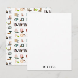 Mooie alfabet ABC dieren aangepaste naam school Notitiekaartje
