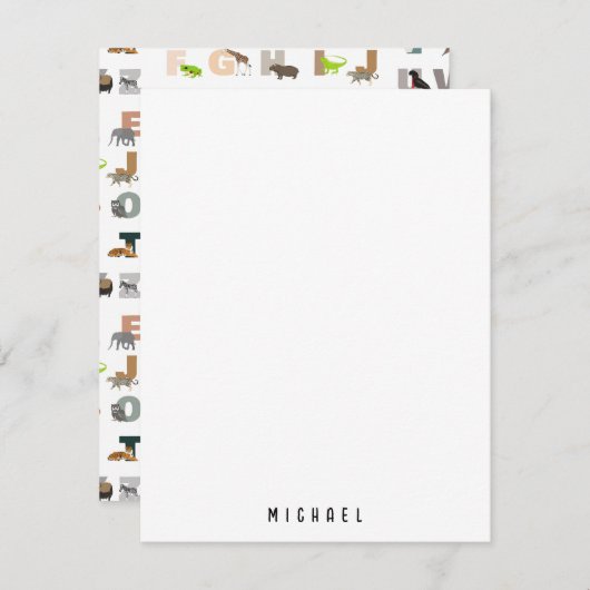 Mooie alfabet ABC Dieren Aangepaste naam School Notitiekaartje (Voorkant / Achterkant)