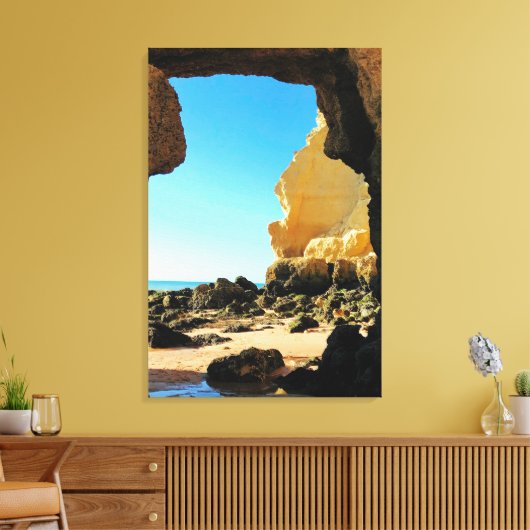 Mooie Algarve Beach met grot Canvas Afdruk (Insitu (Woonkamer))