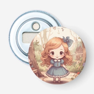 Mooie Alice Avonturen Wonderland Bos Kunst Button Flesopener