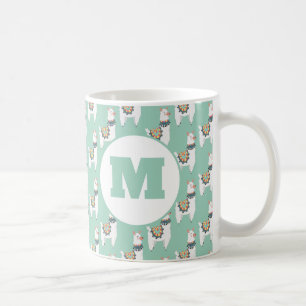 Mooie Alpaca Lama Mintgroene Monogram Koffiemok