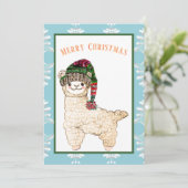 Mooie alpaca met feestmuts feestdagenkaart (Staand voorkant)