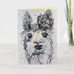 Mooie Alpacca Lama Waterverf Verjaardagskaart Kaart