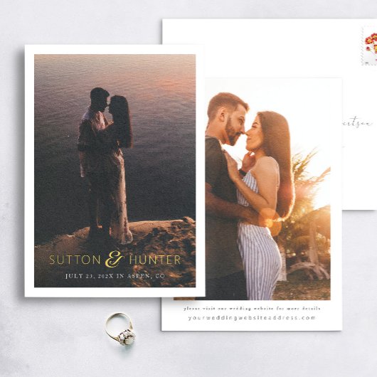 Mooie Ampersand Moderne Foto Save the Date Folie Uitnodiging