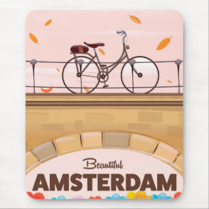 Mooie Amsterdam fietsreisposter. Muismat