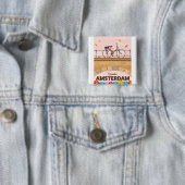 Mooie Amsterdam fietsreisposter. Vierkante Button 5,1 Cm (In situ)