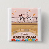 Mooie Amsterdam fietsreisposter. Vierkante Button 5,1 Cm (Voorkant)