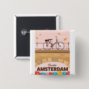 Mooie Amsterdam fietsreistoestel. Vierkante Button 5,1 Cm