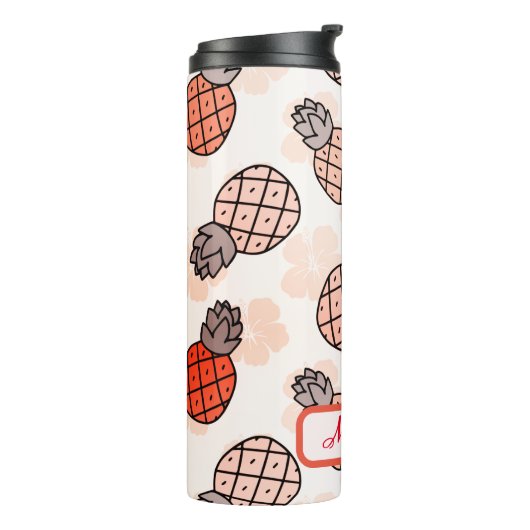 Mooie ananas Oranje gekleurde tekst plaatsing Thermosbeker (Gedraaid links)